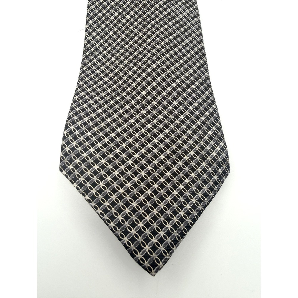 MARIO CALDI  Geometric Black & Gray Silk Tie Made In Italy